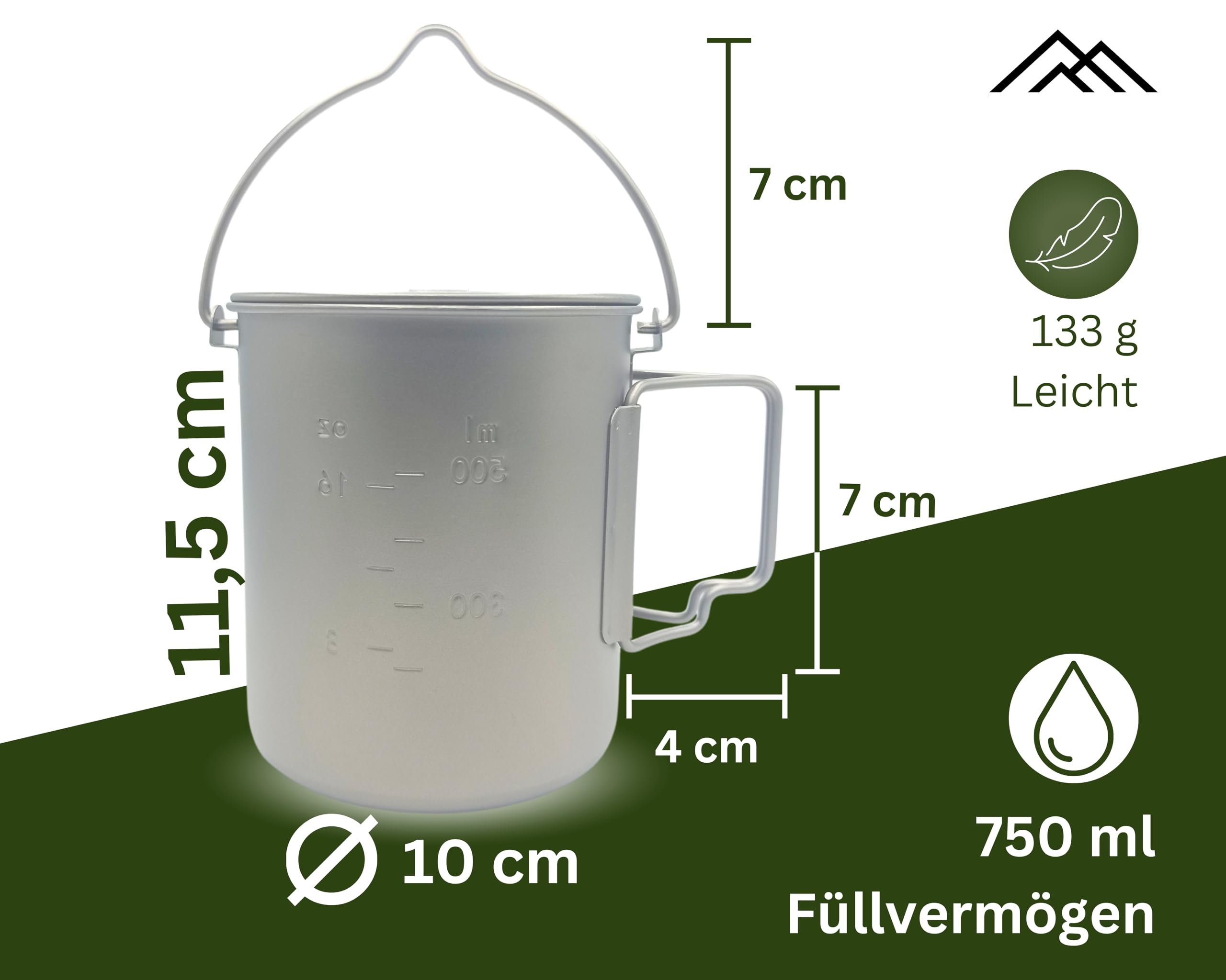 Titan Topf Outdoor inkl. 5-in-1 Edelstahl Klappbesteck - Ultraleicht 146g für Trekking & Bushcraft - 750ml, faltbar - Camping Geschirr Titanium Survival Topf