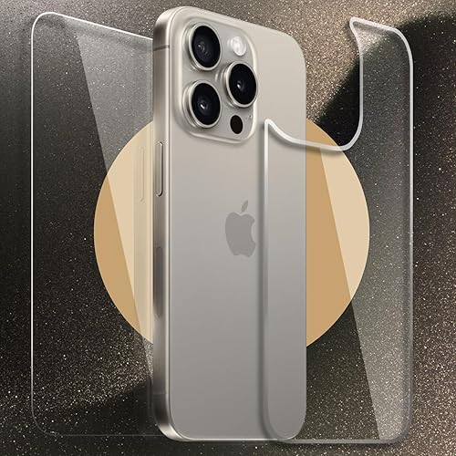 Protector de pantalla frontal y trasera para iPhone 15 Pro Max (paquete de 2), protector de pantalla frontal y trasera, vidrio templado trasero (6.7