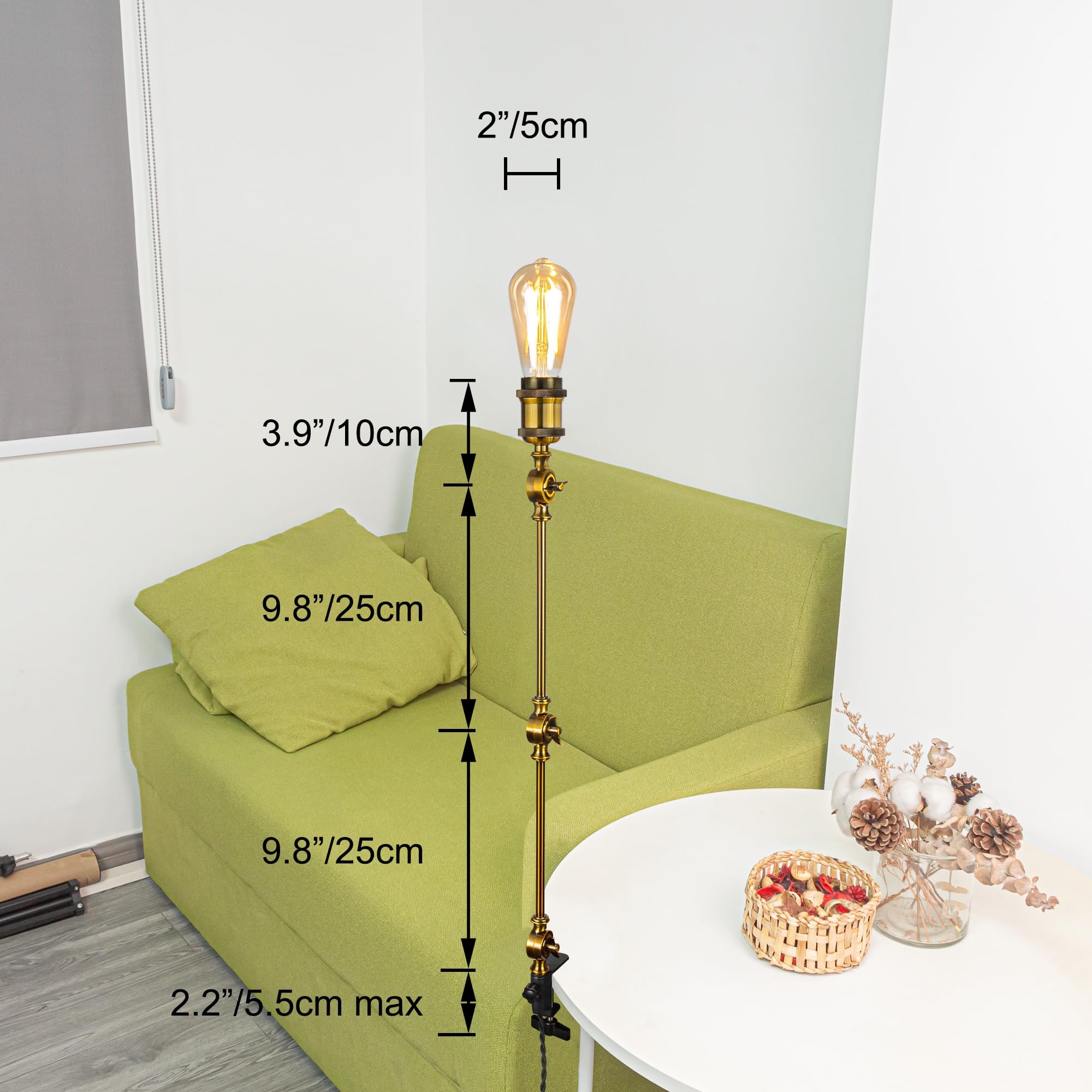 Retro Klemmleuchte, Einstellbar Clip auf Schreibtisch Leselampe,Gold Clamp Nachttischlampe mit Flexarm, 1x E27 Fassung max. 60 Watt für Schreibtisch, Nachttisch, Regal - B2SJ