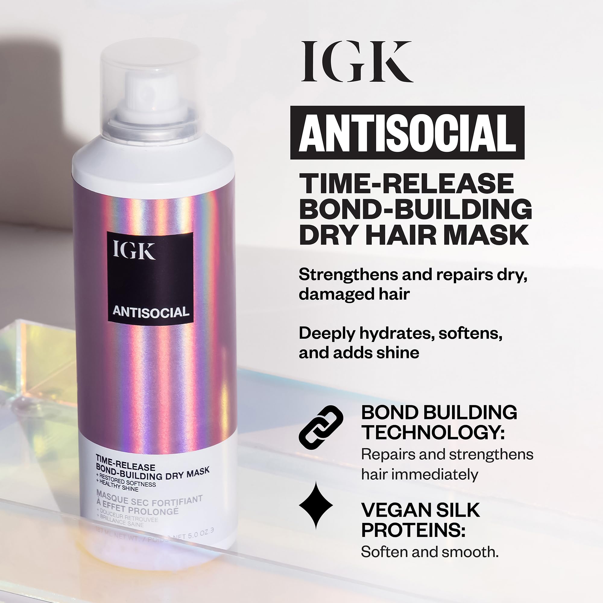 IGK Must Have Travel Kit Holiday 2025 – Includes GOOD BEHAVIOR Smoothing Spray, DISCO DISCO Shine Spray & ANTISOCIAL Dry Hair Mask – TSA Approved Travel Size Hair Essentials