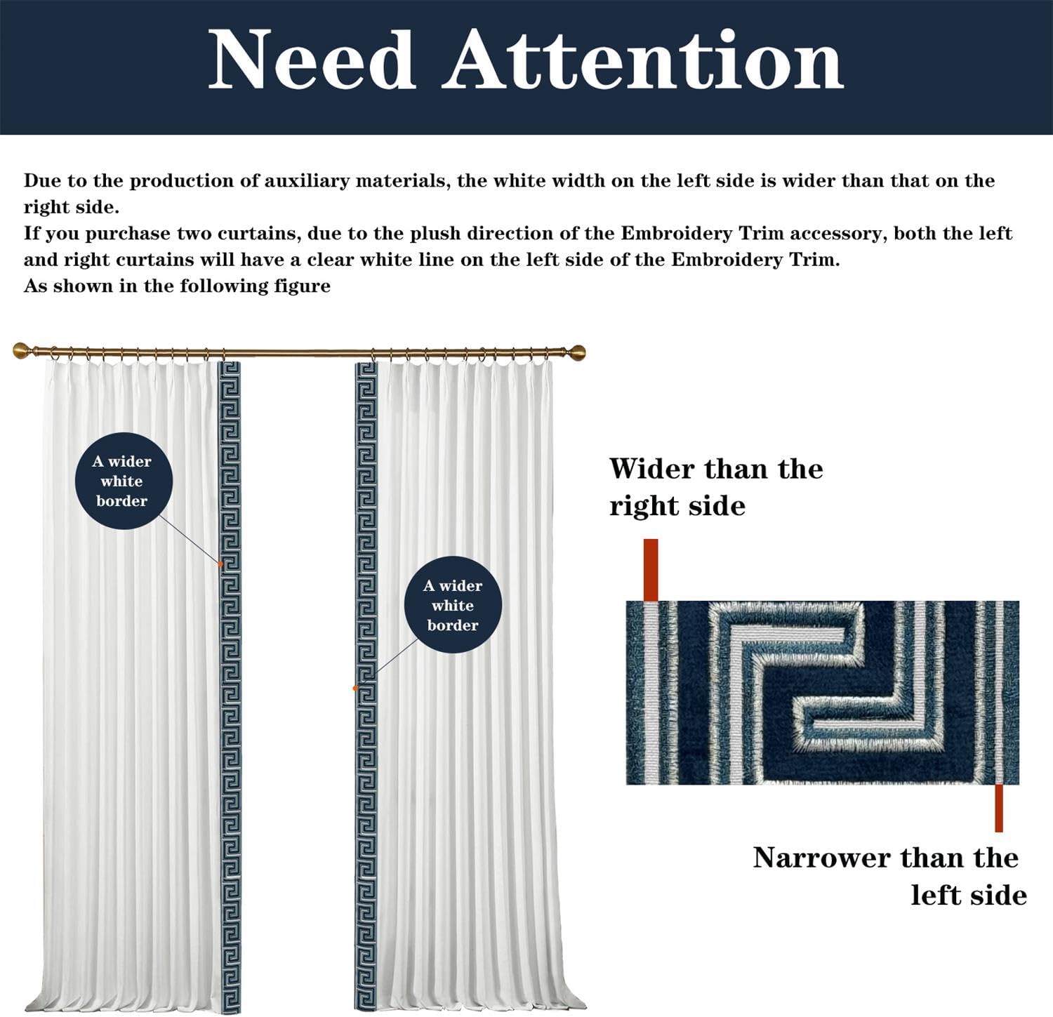 Embroidery Trim Linen Pinch Pleated Curtains, Gorgeous Window Panels with Light Filtering Lining for Living Rooms and Bedrooms. (2 Panels,Snow White G1,40Wx84L)