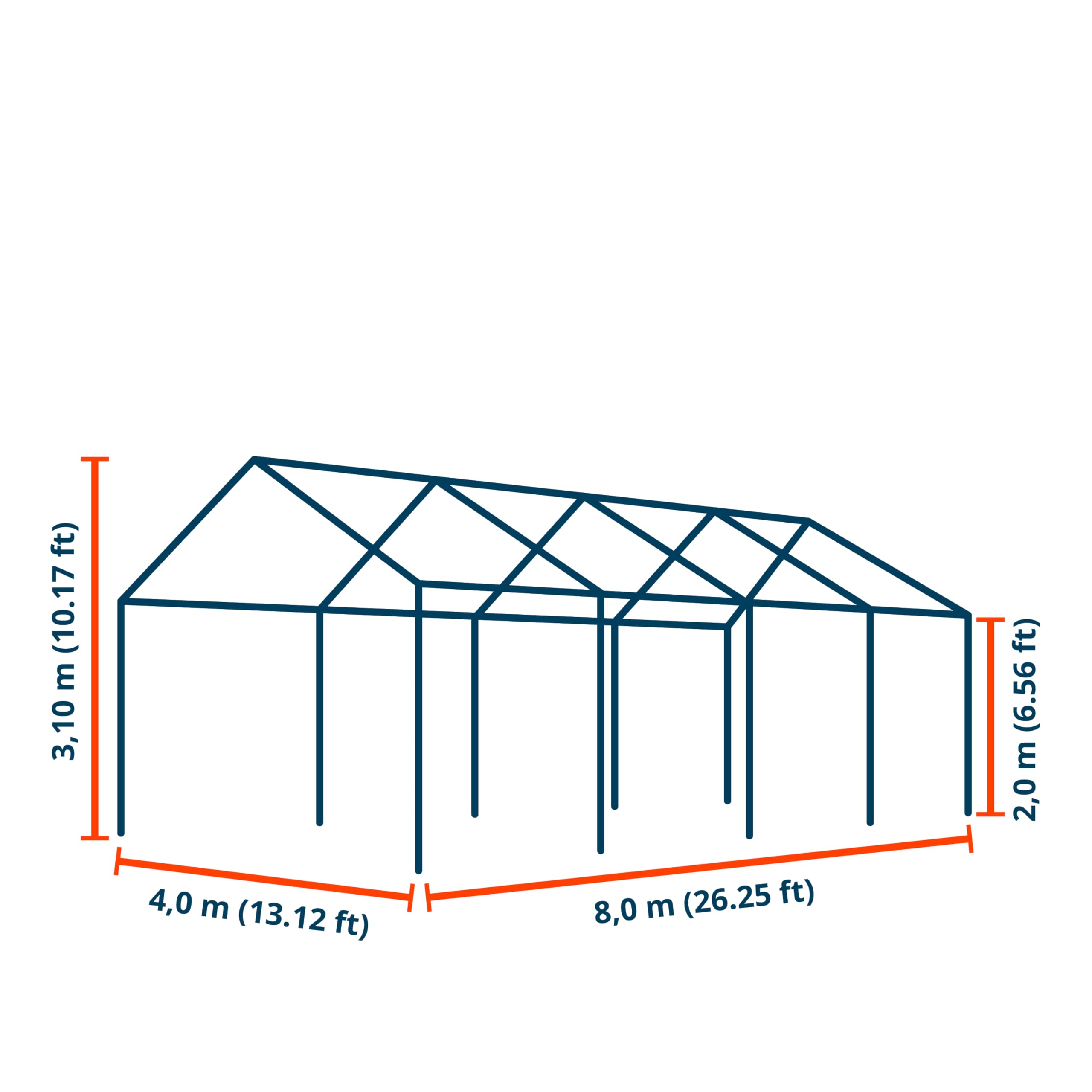 TOOLPORT Lagerzelt 4x8 m Zelthalle Unterstand Zeltgarage PE Plane 350 N wasserdicht in grau