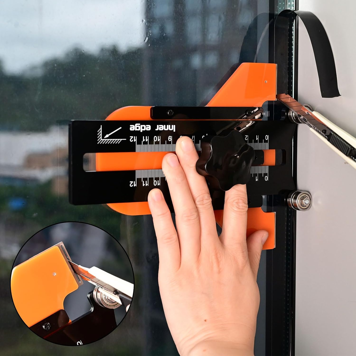 FOSHIO Edge Wrap Cutting Template Tool Alignment Aid for Cutting Inner & Panel Edge, Adjustment of the Cutting Width, Edge Cutting Aid for Trimming the Edges of Foils on Panes, Window Seals