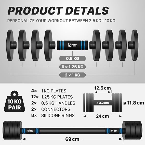 Northdeer Dumbbells Adjustable 10kg Barbell Set