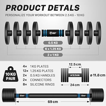Northdeer Dumbbells Adjustable 10kg Barbell Set