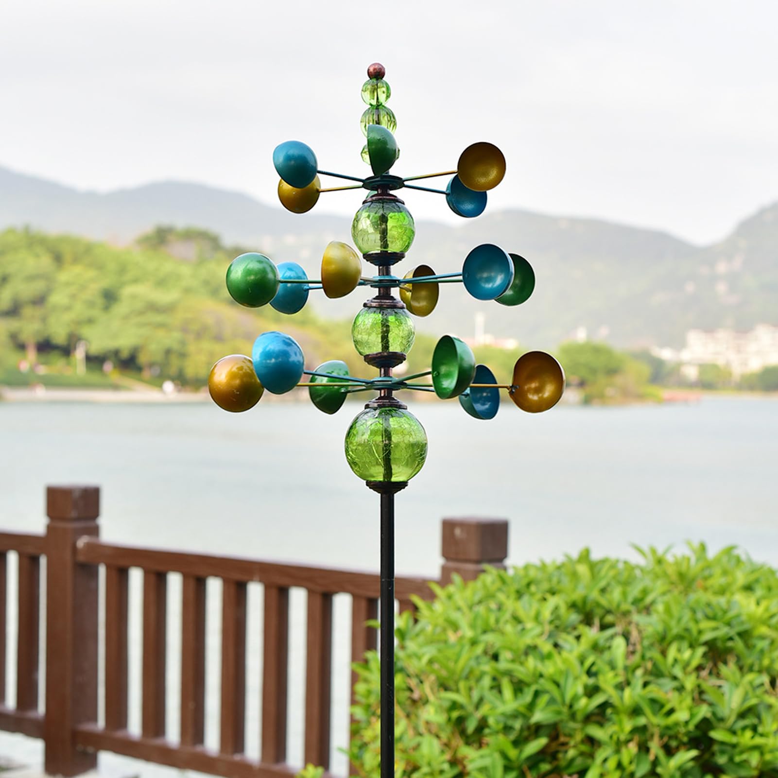 Mulino A Vento Metallico Da Giardino 73 Cm - Decorazione Esterna Girevole 360° Per Cortile E Prato - Foto 3