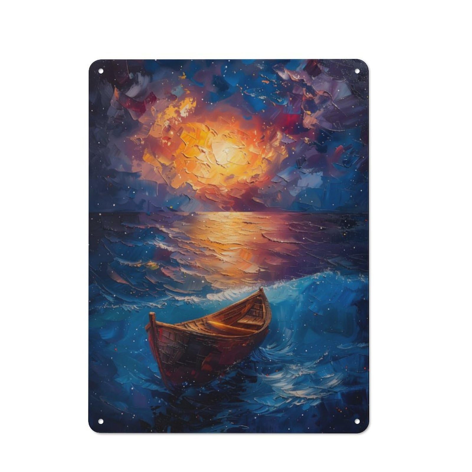 Junmoney Starry Night Boat Retro Tin Sign 40X30cm For Man Cave Or Games Room, For Collectors Decorating Games Rooms And Man Caves