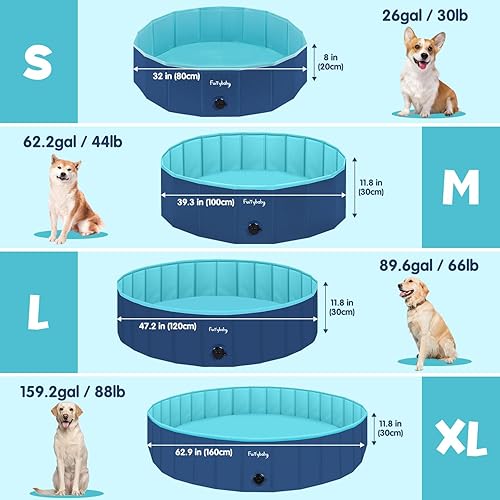 Miniatura 4 de Furrybaby Piscina para perros, piscina para niños con placa dura, plegable para mascotas, piscina plegable para mascotas, portátil, azul marino, 32