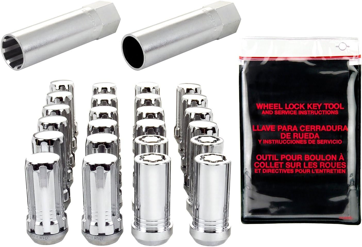 McGard 65630 Chrome SplineDrive 6 Lug Wheel Installation Kit (M14 x 1.5 Thread Size); Set of 20 Lug Nuts, 1 Installation Tool, 4 Wheel Locks, 1 Key, Key Storage Pouch