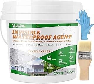 Waterproof Sealant 70oz, Transparent Waterproof Coating for Roof, Floor, Window, Bathroom, Concrete,Wood, Invisible Water Proof Agent＆Foundation Leak Repair Adhesive for Indoor/Outdoor Use Water-Based