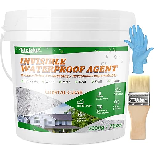 Waterproof Sealant 70oz, Transparent Waterproof Coating for Roof, Floor, Window, Bathroom, Concrete,Wood, Invisible Water Proof Agent＆Foundation Leak Repair Adhesive for Indoor/Outdoor Use Water-Based
