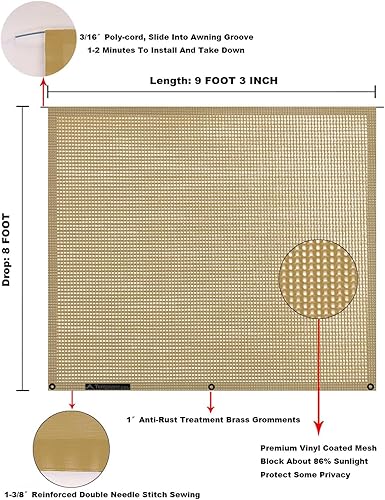 Miniatura 230 de Tentproinc Pantalla parasol para toldo, 8 pies x 13 pies 3 pulgadas (apta para toldo de 14 pies), protector solar de malla para autocaravana, cámper