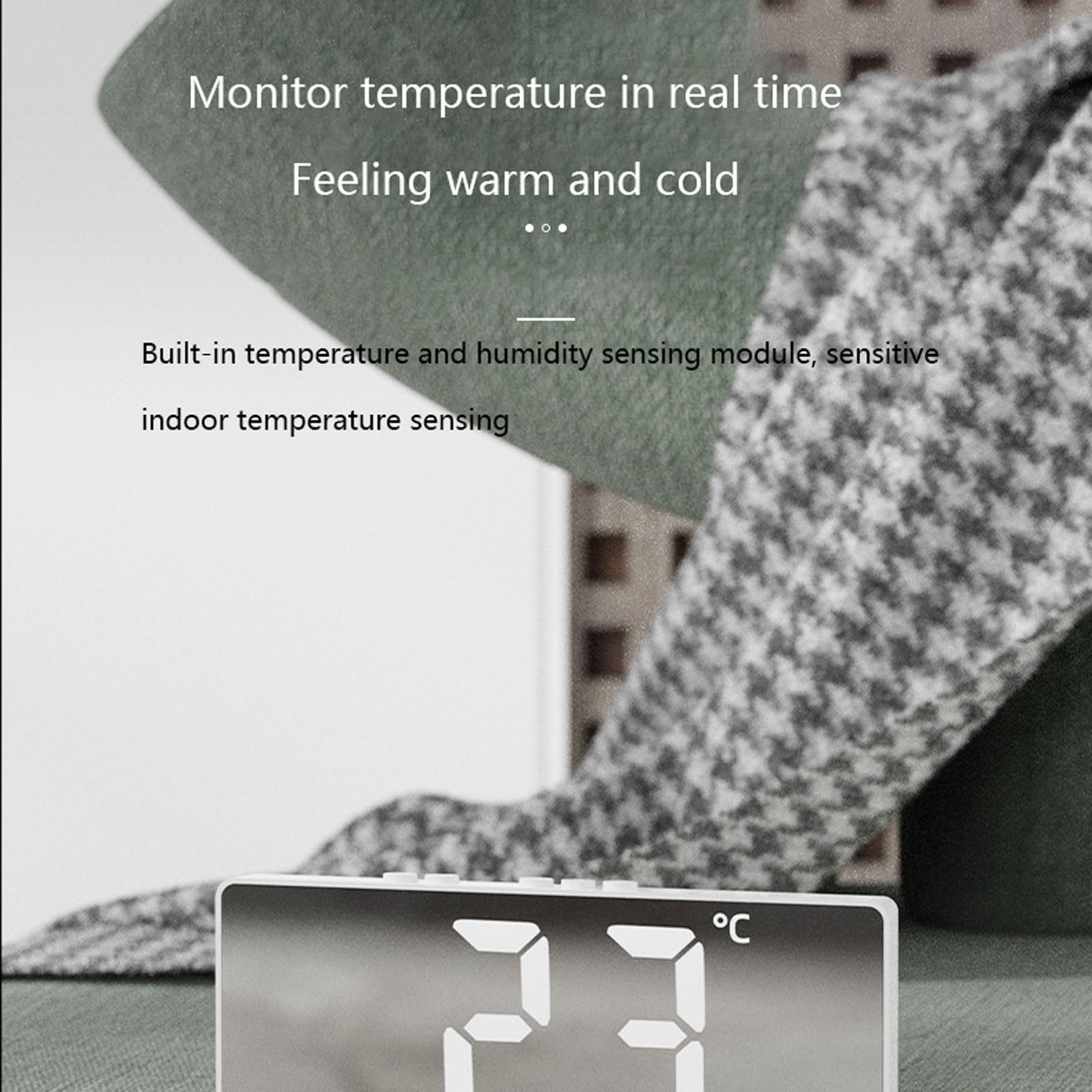 Despertador, control por voz, funciona con pilas y carga USB con función de repetición, tiempo de temperatura y reloj de campana de dos dígitos en la mesita de noche, para dormitorio, oficina
