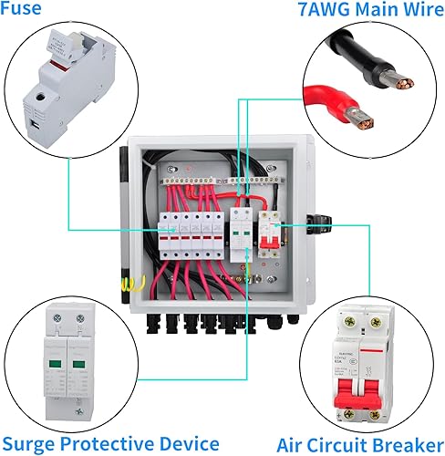 Miniatura 3 de Caja combinadora fotovoltaica, caja combinada solar de 6 cuerdas con fusible de corriente nominal de 15 A, dispositivo de protección contra