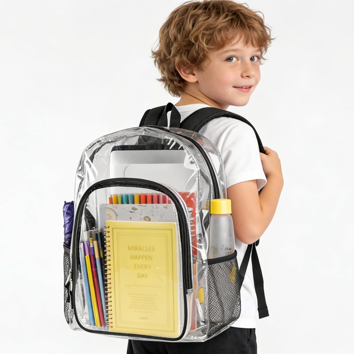Fomaris Bulk Clear Backpack Wholesale for School 2 Pack Clear Bookbag for Boys, Girls, Work, Travel -2 Count,Black
