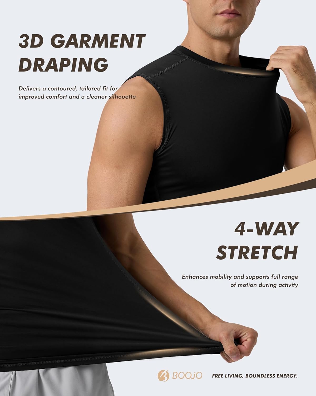 BOOJO Compression Shirt Men - Sleeveless Tee Tank Top Workout Running Quick Dry Base Layer Undershirts for Athletic Gym