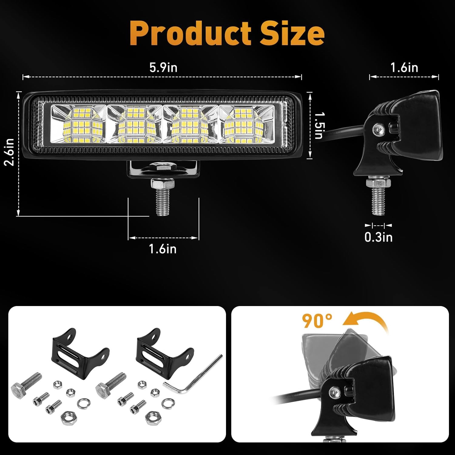 Led Light Bar, 6 Inch Led Light Pods 4600LM 6000K White Lighting, 72W Led Off Road Lights Flood Spot Fog Beam Combo Work Light Compatible with SUV ATV UTV 4x4 4WD Pickup Truck, 2Pack