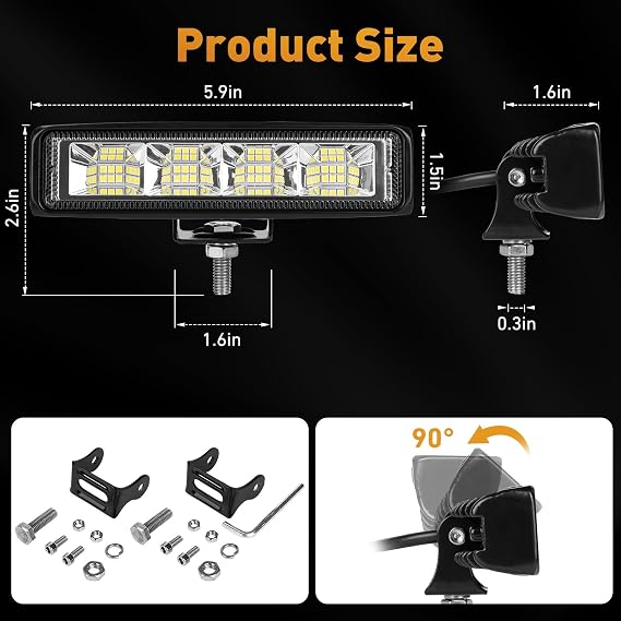 Led Light Bar, 6 Inch Light Pods 4600LM 6000K White Lighting, 72W Led Off Road Lights Flood Spot Fog Beam Combo Work Light Compatible with SUV ATV UTV 4x4 4WD Pickup Truck, 2Pack