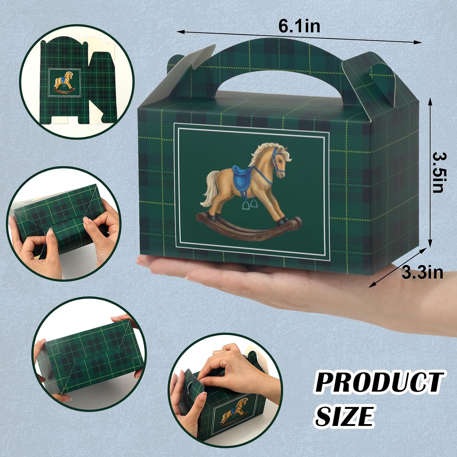 JarThenaAMCS 24 Pcs Green Blue Tartan Plaid Bear Gift Boxes with Handle Vintage Baby Shower Goodie Candy Bag Cardboard Gable Box for Gender Reveal Wedding We Can Bearly Wait Birthday Party Decoration