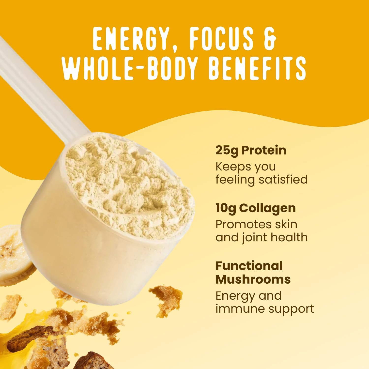 FlavCity All in One Protein Shake Powder, Banana Bread - On the Go Meal Alternative + Collagen Peptides, Reishi & Cordyceps - Focus, Skin, Hair & Joint Support - 100% Grass Fed Whey, 20 Servings image 4