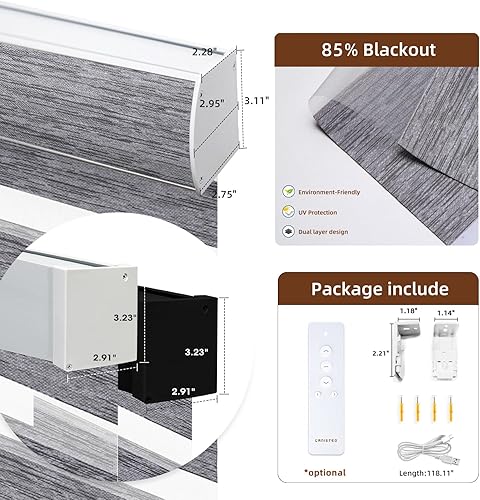 Miniatura 7 de Persianas motorizadas cebra con control remoto Canisteo - Persianas automáticas para ventanas de interior funcionan con HomeKit, Alexa, persianas