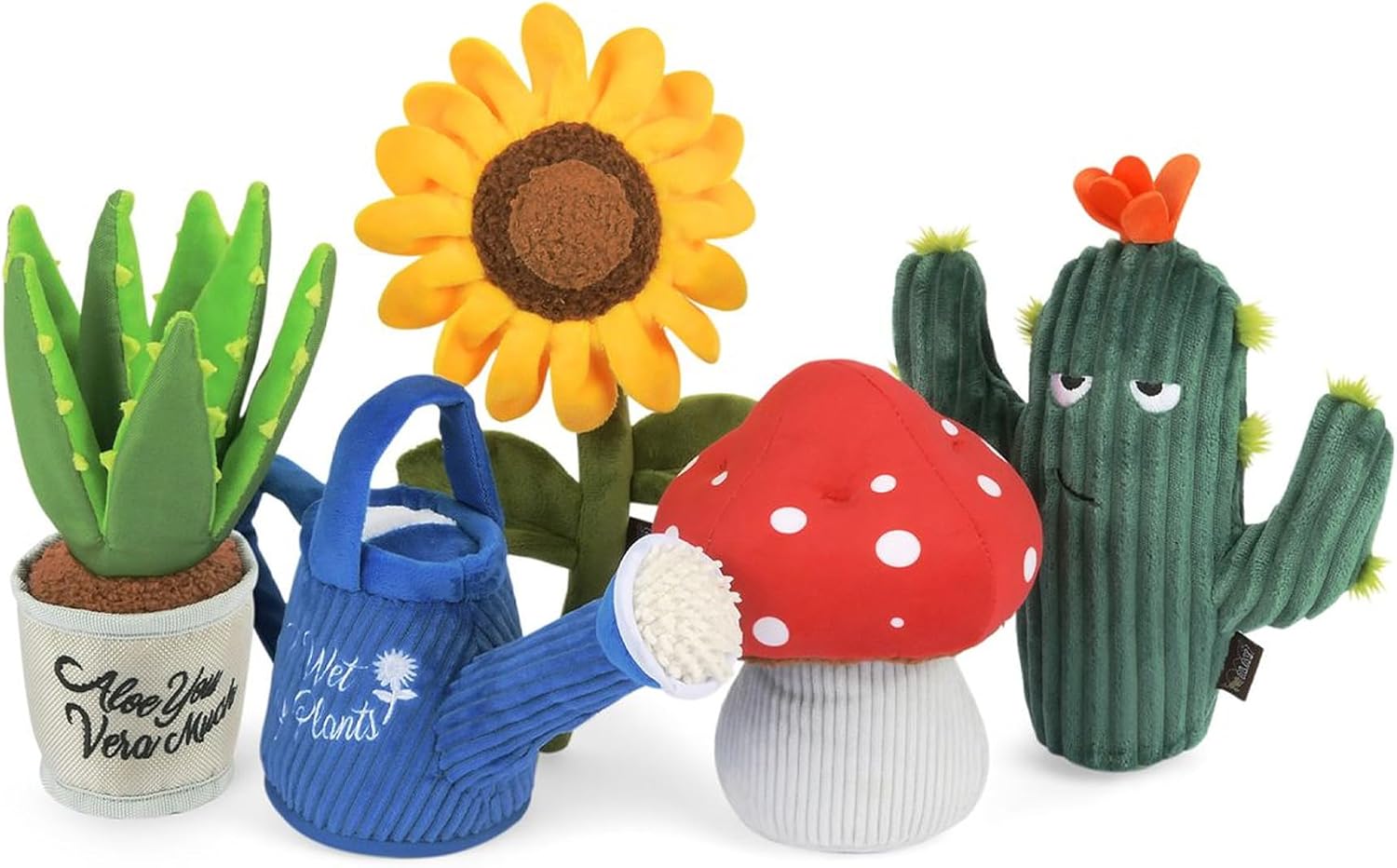 P.L.A.Y. Cute Plush Dog Toys - Blooming Buddies, Plant Themed Durable Squeaker Chew Toy, Great for Puppies & Small, Medium, Large Dogs - Machine Washable, Recycled Materials (5 Piece Gift Set)