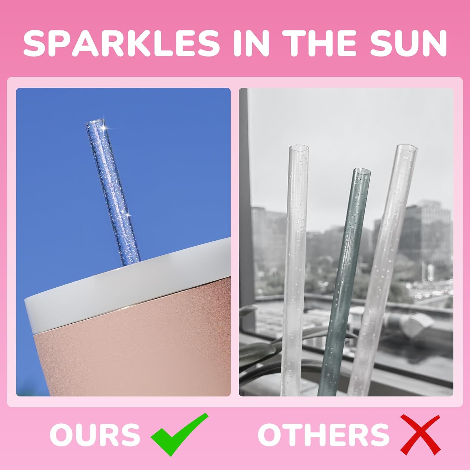 NiHome 12-Pack Glitter Replacement Straws Fit for Stanley 40 oz Tumbler, Assorted Color 12 Inch Reusable Straws Fit for Stanley Cups with Brushes, BPA-Free, with Laser-Induced Sparkle (Gradient Pink)