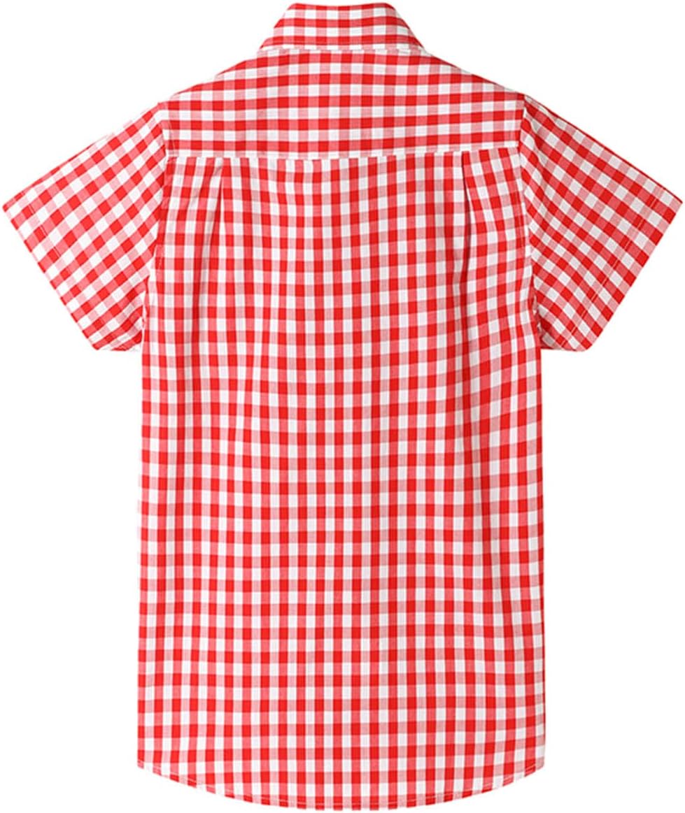 DILBYKE Boys' Dress Shirt Short Sleeve Plaid Button Down Poplin Cotton Shirts - Image 2