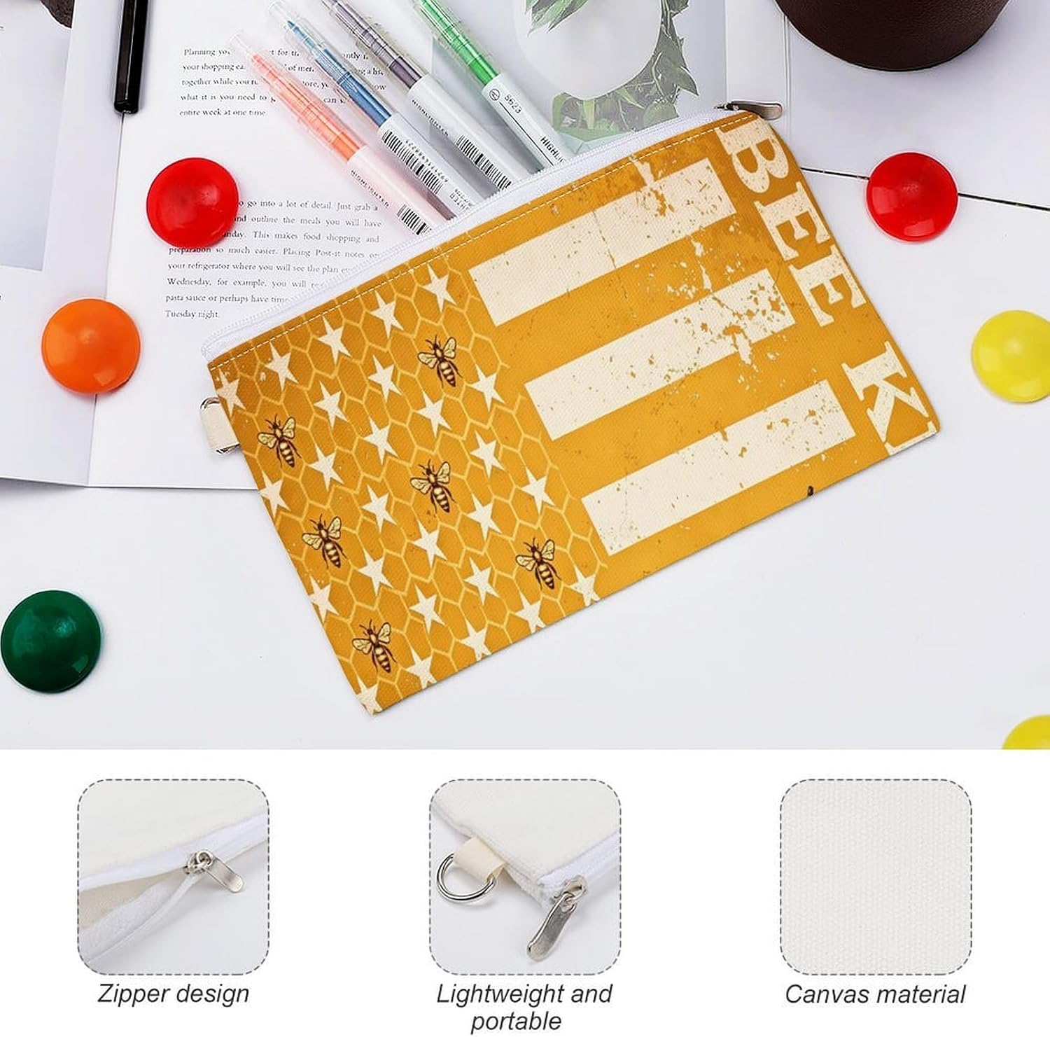 Beekeeper Honeycomb U.S. Flag Coin Purse Change Purse Pouch Wallet