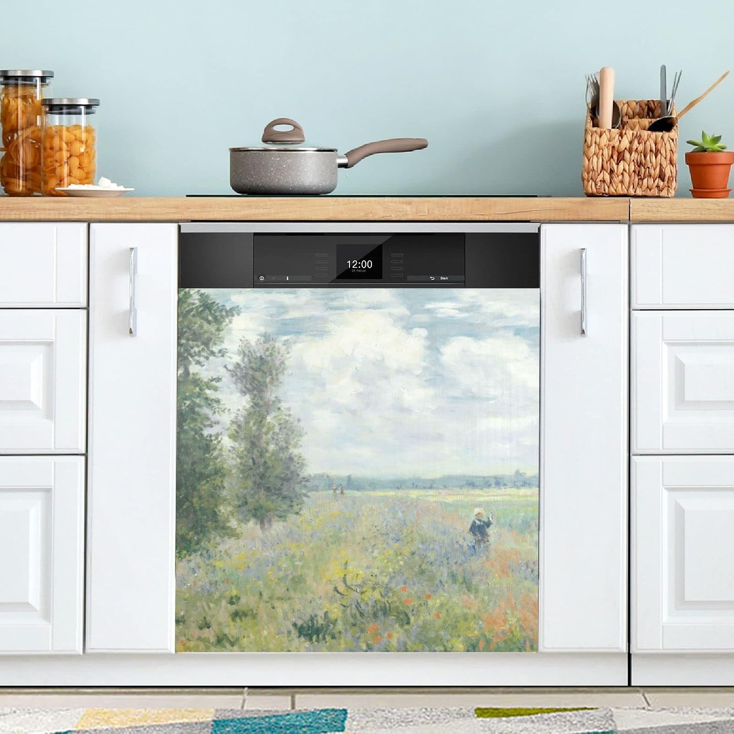 Naanle Dishwasher Magnet Cover Poppy Fields Near Argenteuil Claude Monet Front Dishwasher Cover Magnetic Home Cabinet Decals Appliances Stickers Refrigerator Decorative 23" x 26"