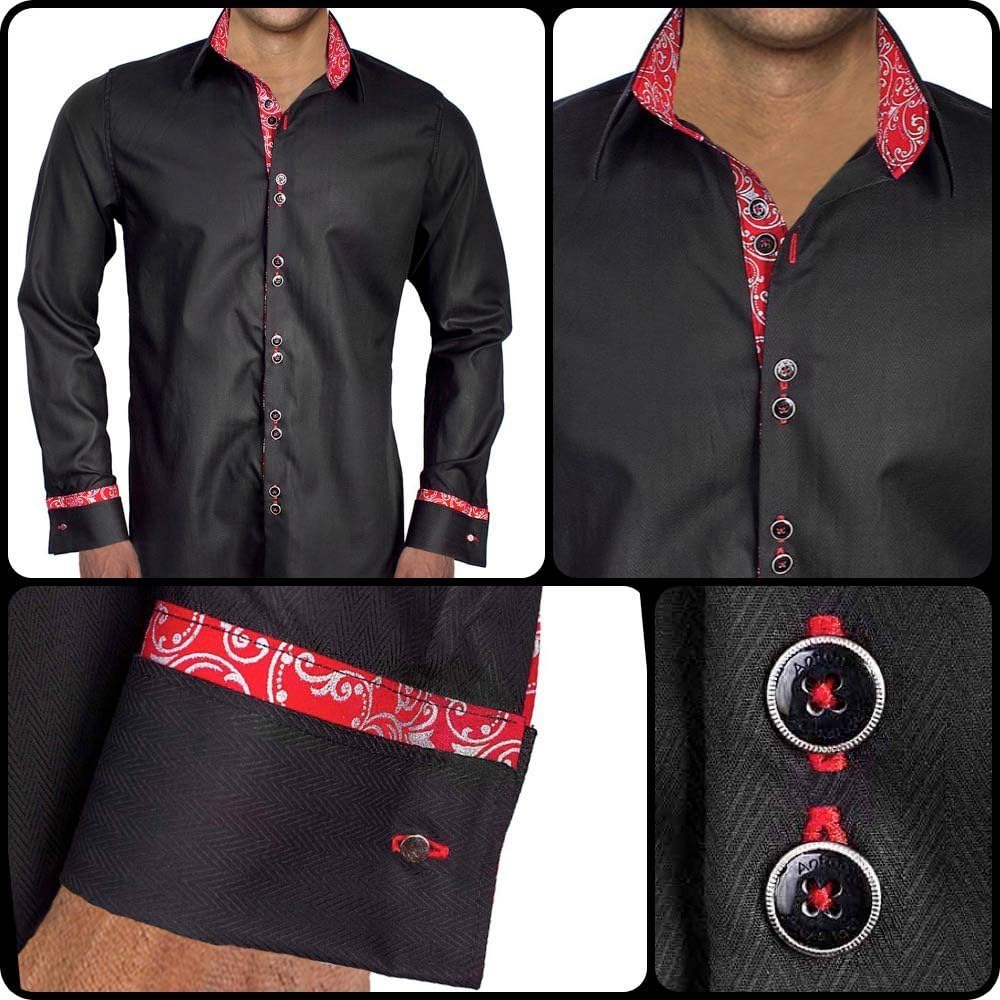 red and black dress men with French Cuff Designer Shirts Black Velvet Belt The detailed floral paisley Misato Katsuragi, evangelion, misato, Size:11 UK / 12 US