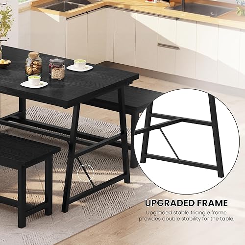 Miniatura 4 de LinkRomat Juego de mesa de comedor de 3 piezas para 6, mesa de cocina de 55 pulgadas con 2 bancos, juego de mesa de rincón de desayuno con marco de