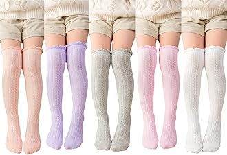 ToptimLittle Girl's Knee High Socks Over Calf Kids Overknee Stockings Bow Style 3-12T(F-5Pairs)