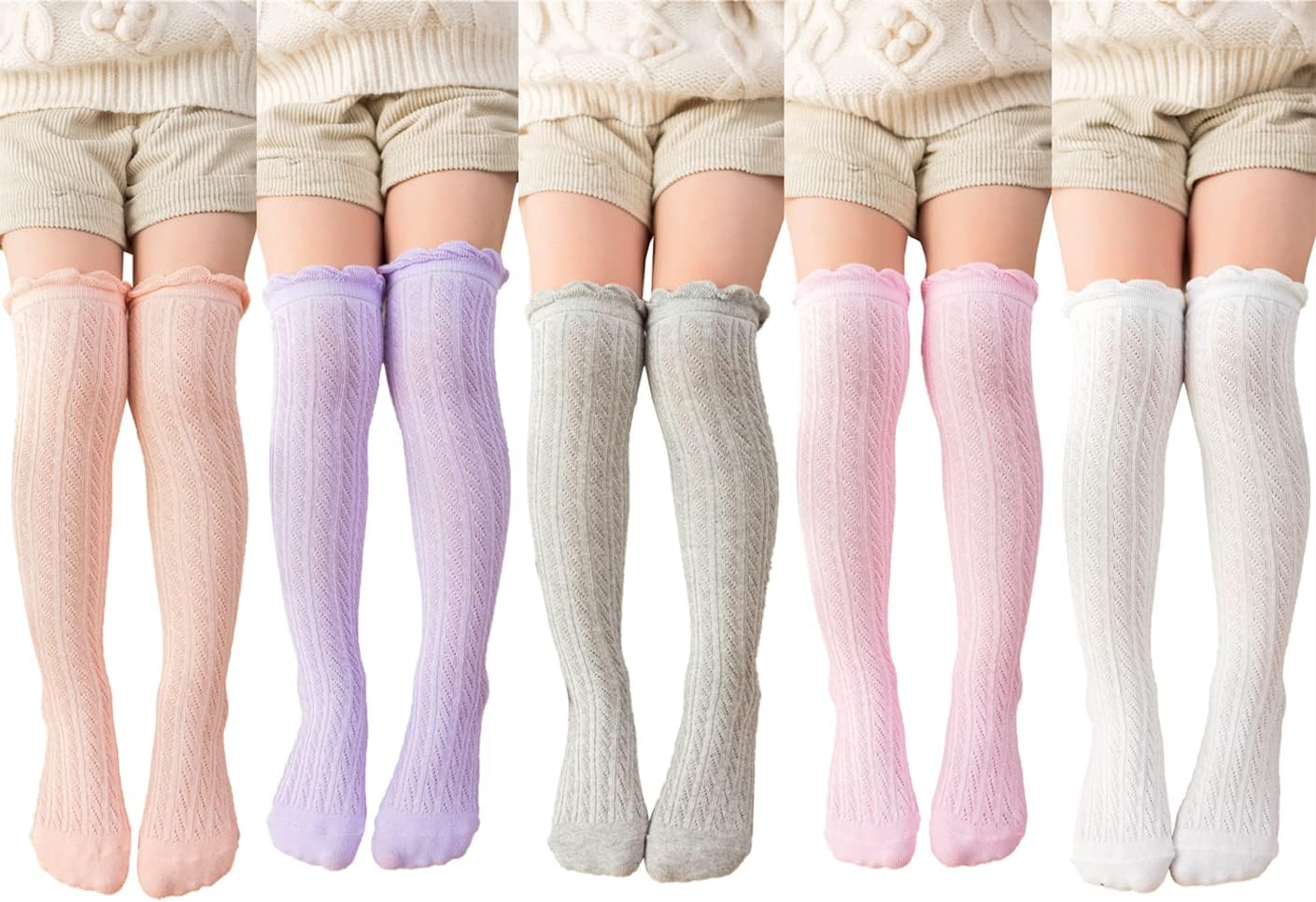 Little Girl's Knee High Socks Over Calf Kids Overknee Stockings Bow Style 3-12T(F-5Pairs)