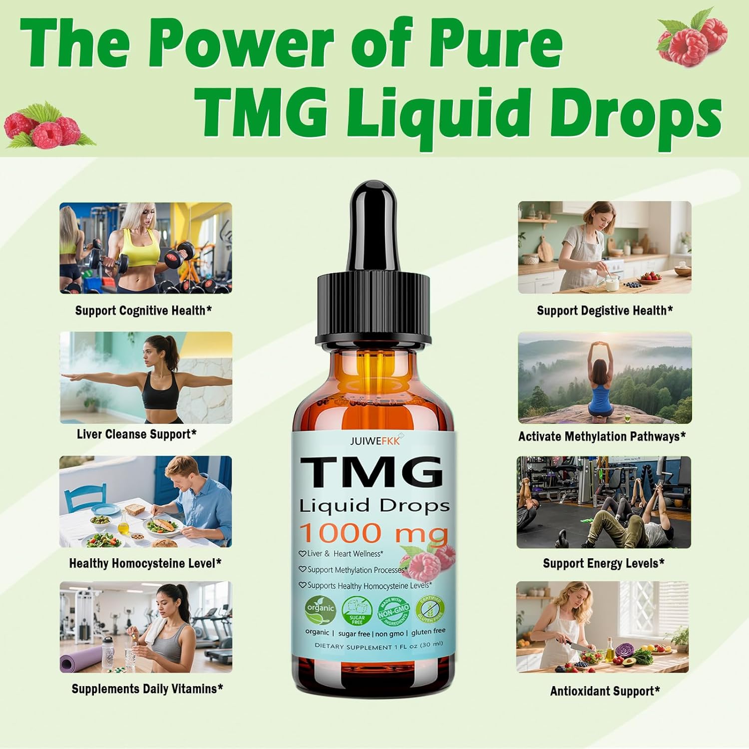 TMG Supplements 1000mg Liquid, Extra Strength Pure TMG Betaine (Trimethylglycine) for Women Men, Support Homocysteine Balance Heart Brain & Liver Health, Vegan, Non-GMO, Raspberry Flavor, 30 Servings - Image 3