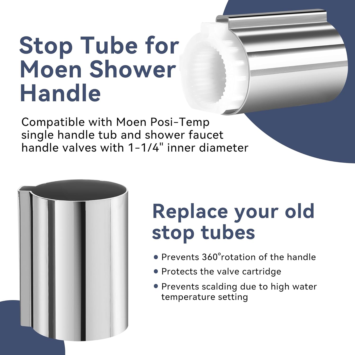 96987 Stop Tube and Temperature Limit Stop Kit Compatible with Moen Posi-Temp Single Handle Tub/Shower Faucet Valve Cartridge(Chrome，Small),shower temperature limit kit 2 Pack