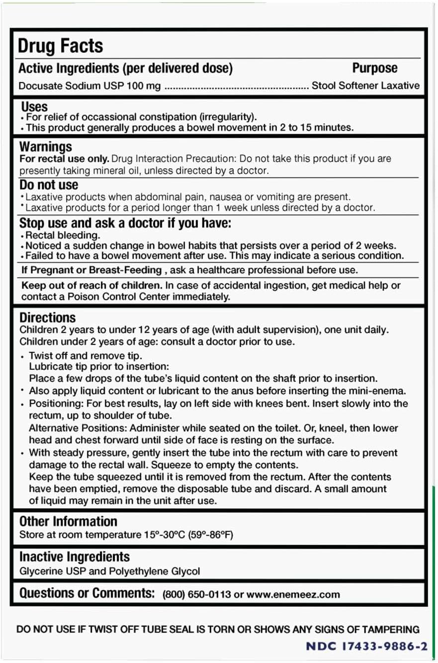 Enemeez Kids Enema, Mini-Enemas for Ages 2-12, Docusate Sodium Stool Softener, Fast-Acting Constipation Relief, Promotes Bowel Movement in 2-15 Minutes, 2ct, 3 Pack (6 Total) Single-Use 5ml Tubes - Image 6
