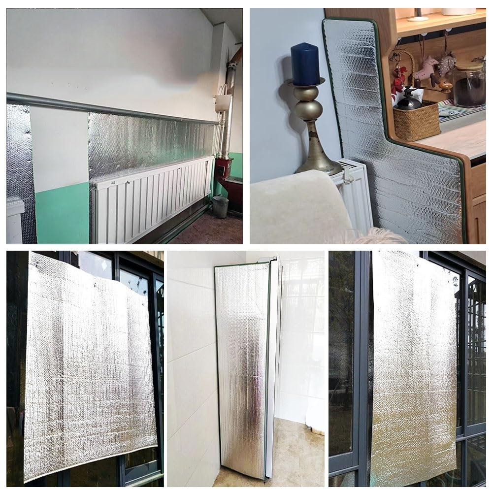 Pannello Termoriflettente per Termosifoni, Pannelli Riflettenti per Termosifoni con Nastro Adesivo, Isolante Termico Alte Temperature per Finestra Parete Vetro(W 60 x H 220 cm)