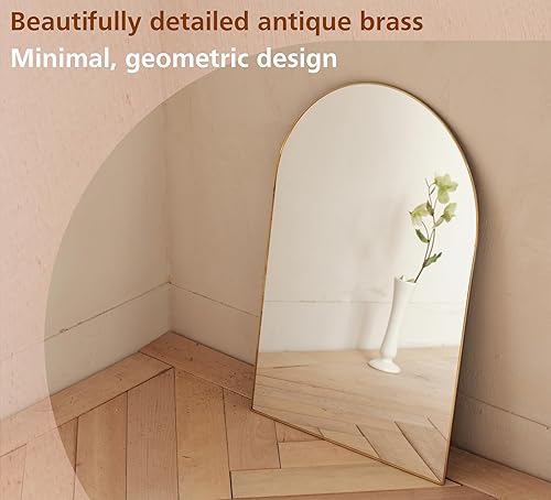 Miniatura 5 de Espejo de pared colgante, borde de latón dorado, decoración artística de pared de 12.6 x 18.9 pulgadas para sala de estar, baño, dormitorio,