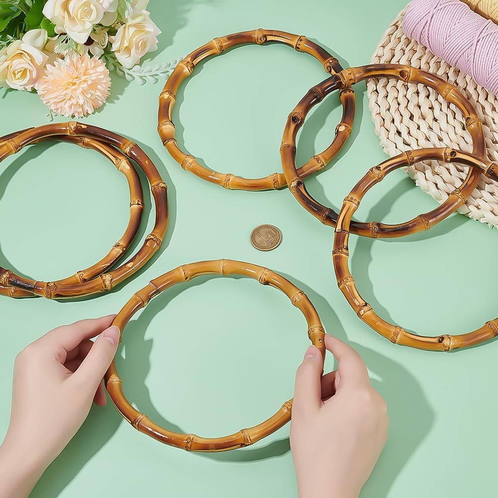 PH Pandahall 6pcs Bamboo Purse Handles, 6.7 Inch Round Handbag Handle Replacement Frame Crocheted Bag Handles for Handmade Beach Bag Knitted Bag Purse Making Handbags Macrame Market Bags - Image 3