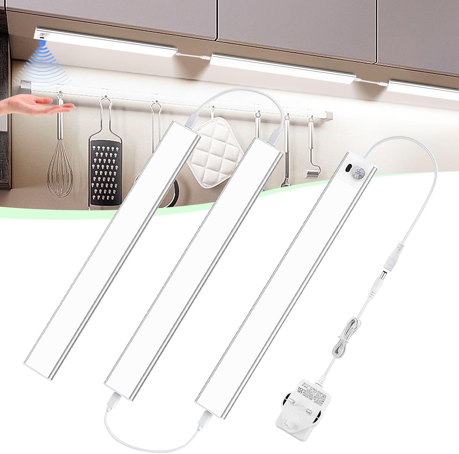 LGMCF Under Cupboard Kitchen Lights, 3×30cm Touchless Hand Wave