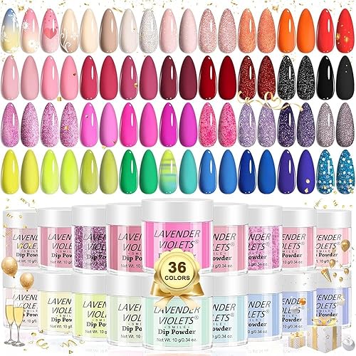 Lavender Violets 36 Colors Dip Powder Nail Kit Starter Quick Drying Dipping Powder Colors Set French Nail Nude Neon All Seasons for Home Salon M950