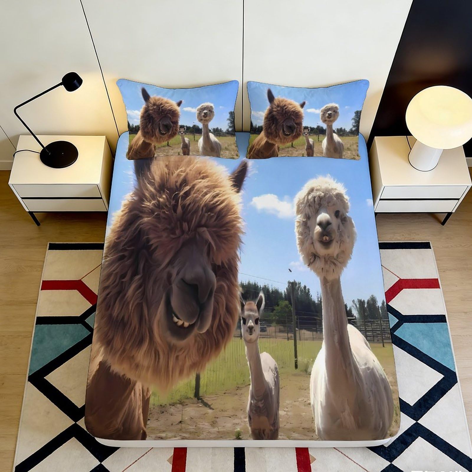 Jqzkxnhpbr Style-10 3D Printed Llama Animal Fitted Sheet Microfiber Fun Alpaca Mattress Cover Anti-Slip Easy Care For Bedroom Guest Room Decor 90X200x25cm