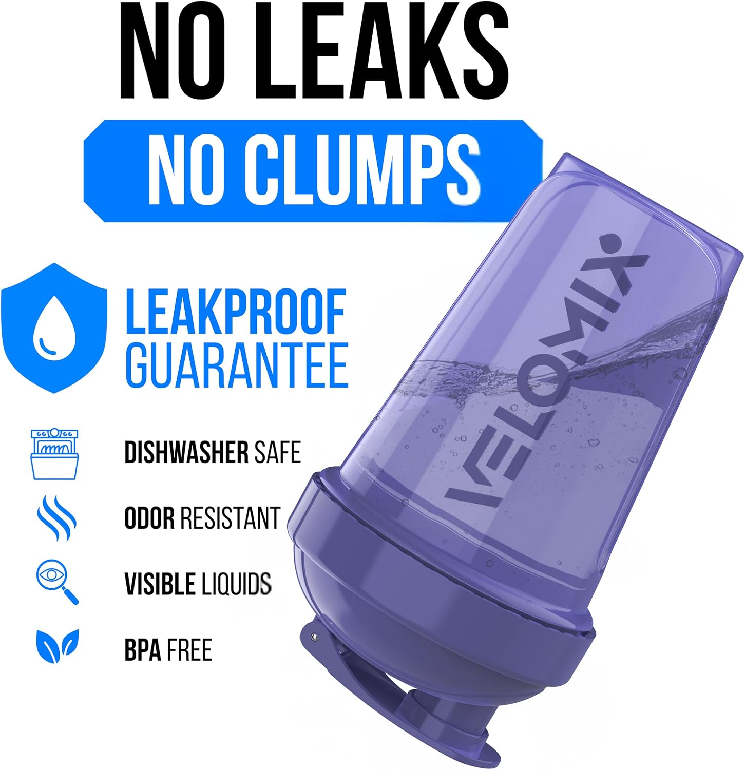 VELOMIX 2 Pack 20oz Protein Shaker Bottle for Protein Mixes, Lavender Glow