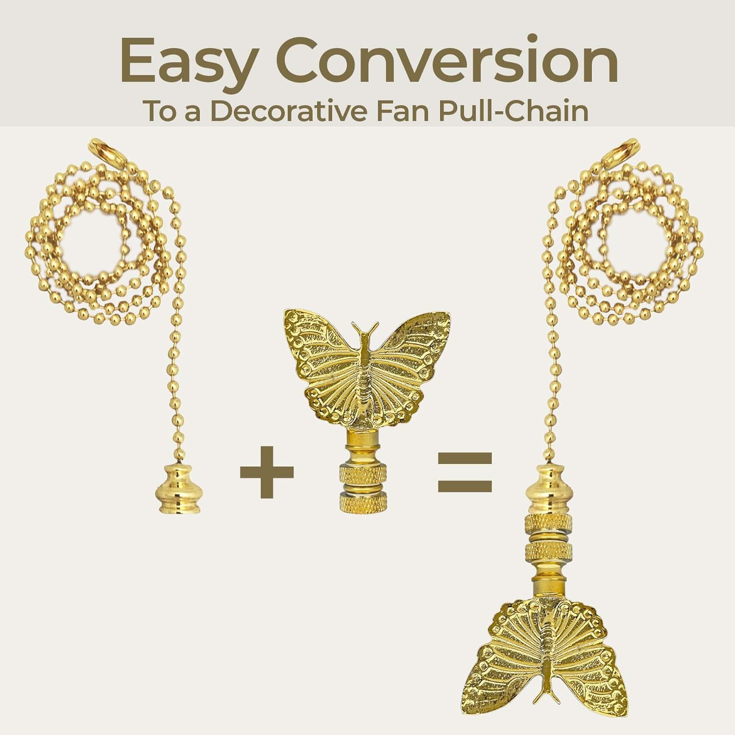 Royal Designs, Inc. Monarch Butterfly Finial with Fan Pull Chain, Polished Brass - Pack of 2
