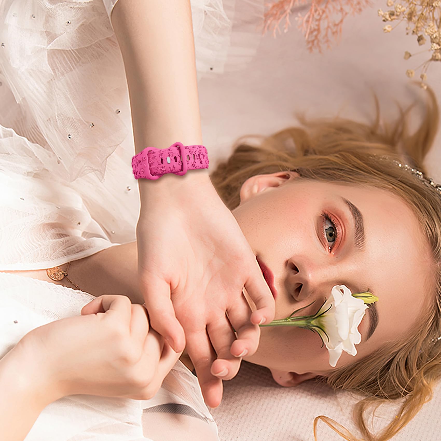 Foxibands Cinturino Floreale Per Apple Watch - 38/40/41/42/44/45mm, Serie 1-9 E SE, Nero Con Ragno - 6