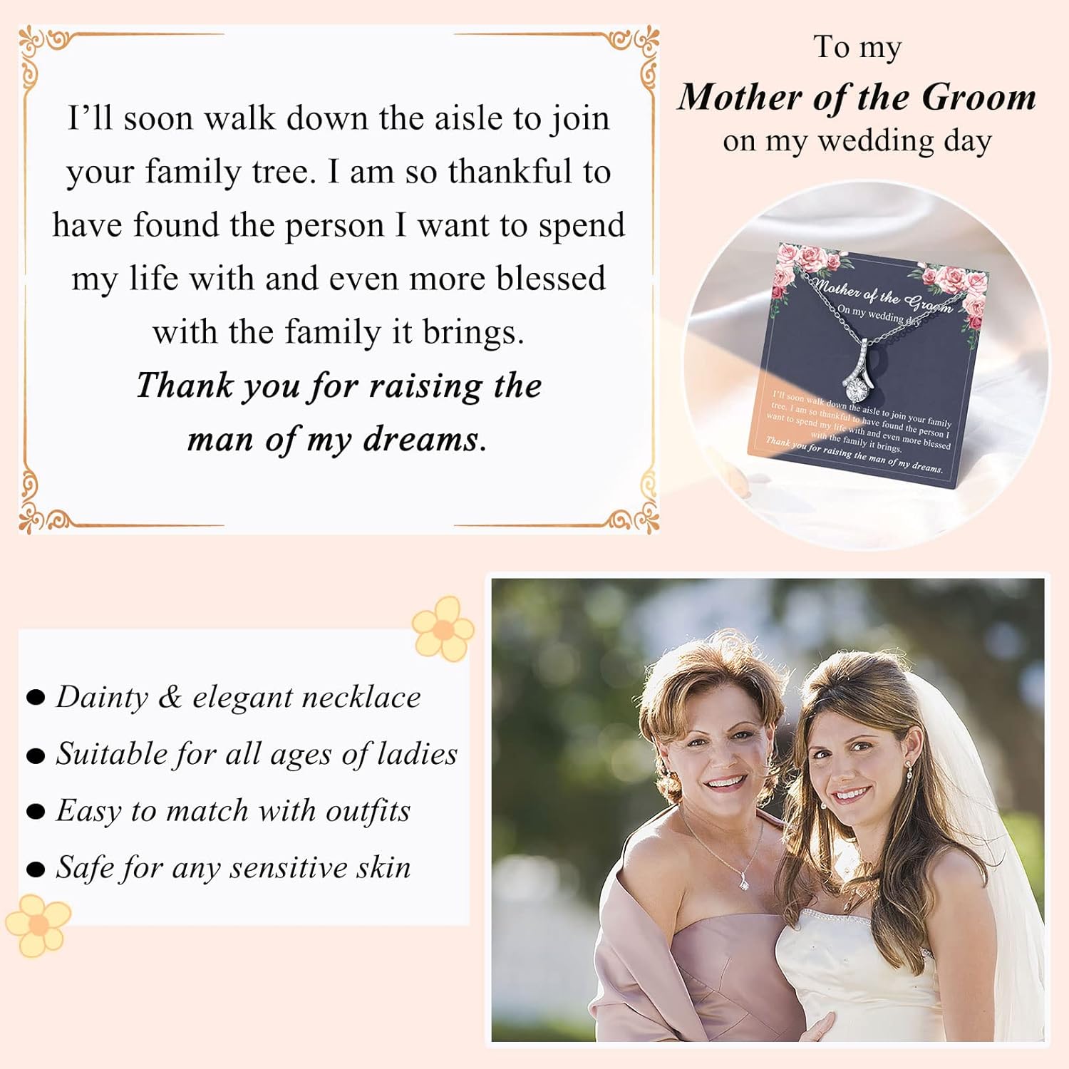 Dainty Necklace for Bonus Mom/Boyfriend's Mom/Mother of the Bride/Mother of the Groom/Daughter, Wedding Gifts - Image 2