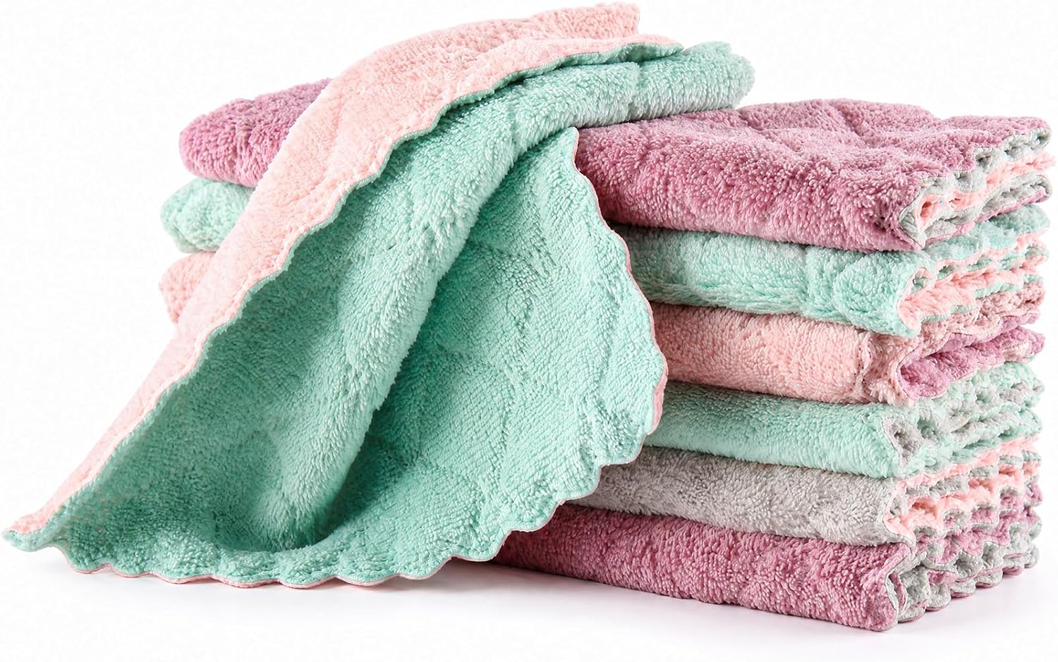 2 Pack Kitchen Dish Cloths, Highly Absorbent & Oil-Attracting, Non-Fading Soft Thick Cleaning Rags, Double-Sided Dual Color Design for Kitchen Countertops Dishes Stove