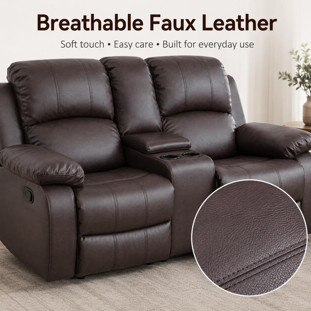 The 5 Best Reclining Loveseats for 2026 3 Simple Deluxe Faux Leather Manual 2 Seat Loveseat Recliner, Home Theater Seating - product photo