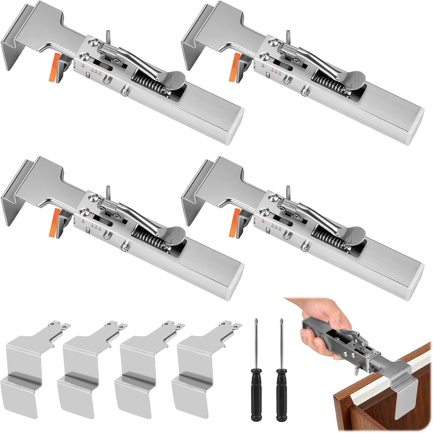 4Pack Drawer Front Installation Clamps 21mm To 50mm Width Adjustable Drawer Fixing Clamp Stainless Steel Cabinet Clamps for Installing Cabinets Face Frame Clamps with Screwdriver